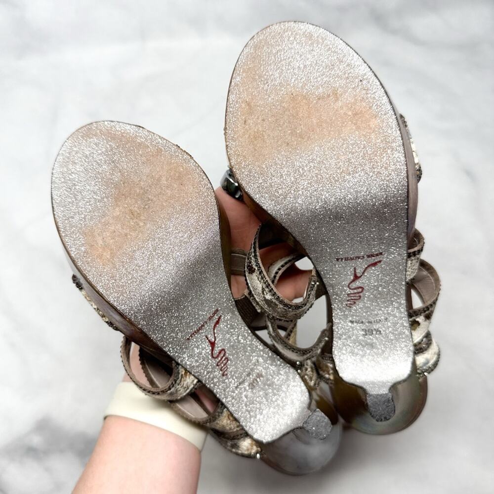 Rene Caovilla Vintage Y2K Platform Ankle Wrap Strappy Sandal Heels Rhinestone - Picture 11 of 16